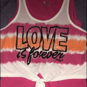 Pink and white striped love is forever tank top
